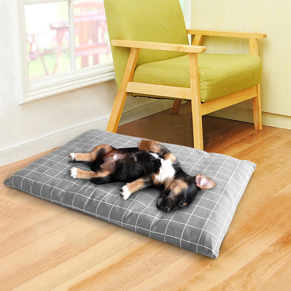 Plaid Winter Dog Bed with Soft Blanket Cushion
