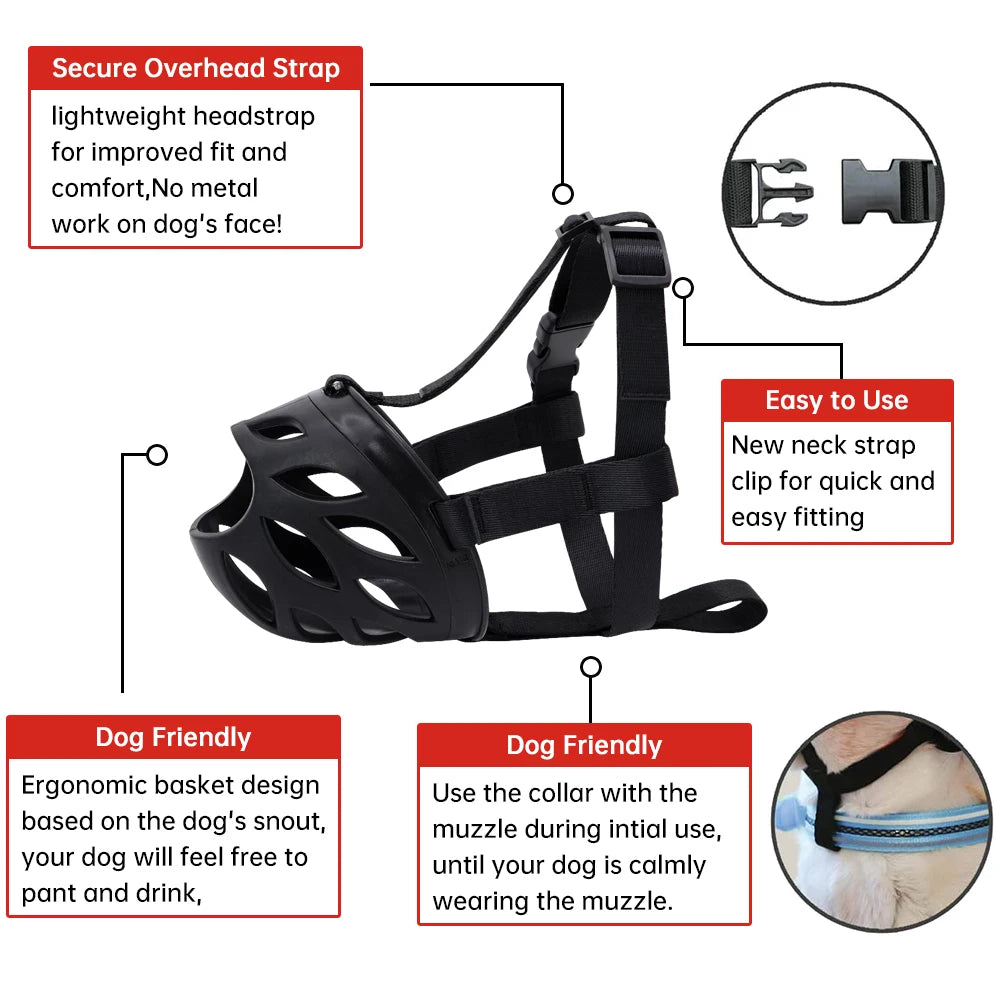 Soft Rubber Dog Muzzle – Anti-Bite, No-Bark Training Mask for All Breeds - Happy Tail Center