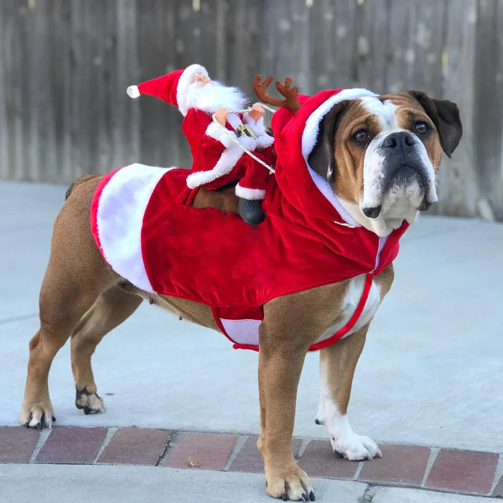 Designer Christmas Santa Claus Riding Clothes for Dogs β Winter Warm Pet Costumes for Small and Large Breeds - Happy Tail Center