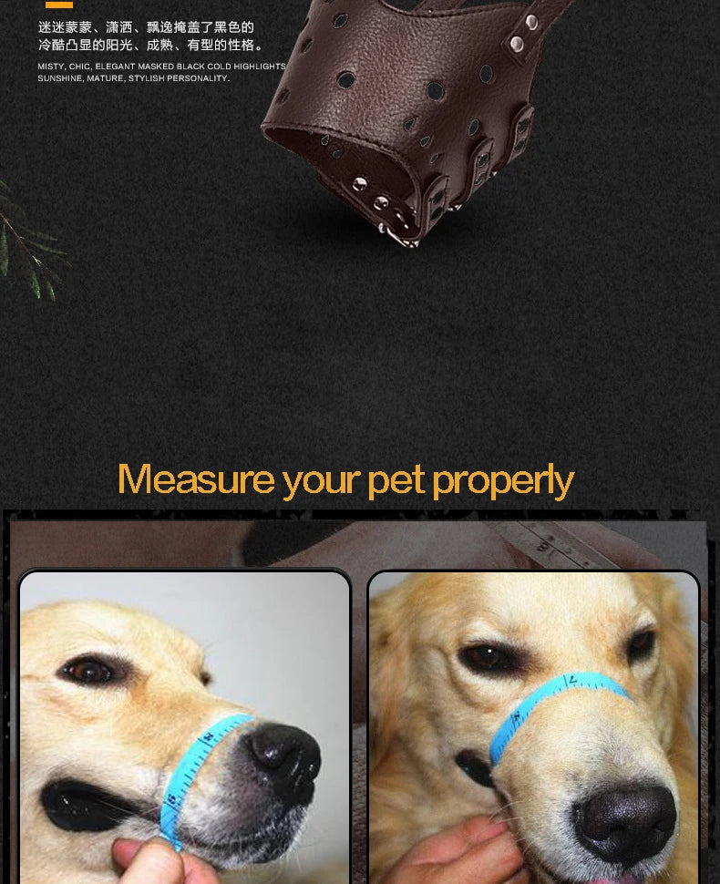 Adjustable Breathable PU Leather Pet Dog Muzzle | Anti-Bark, Anti-Bite, and Anti-Chew Muzzle for All Dog Sizes - Happy Tail Center