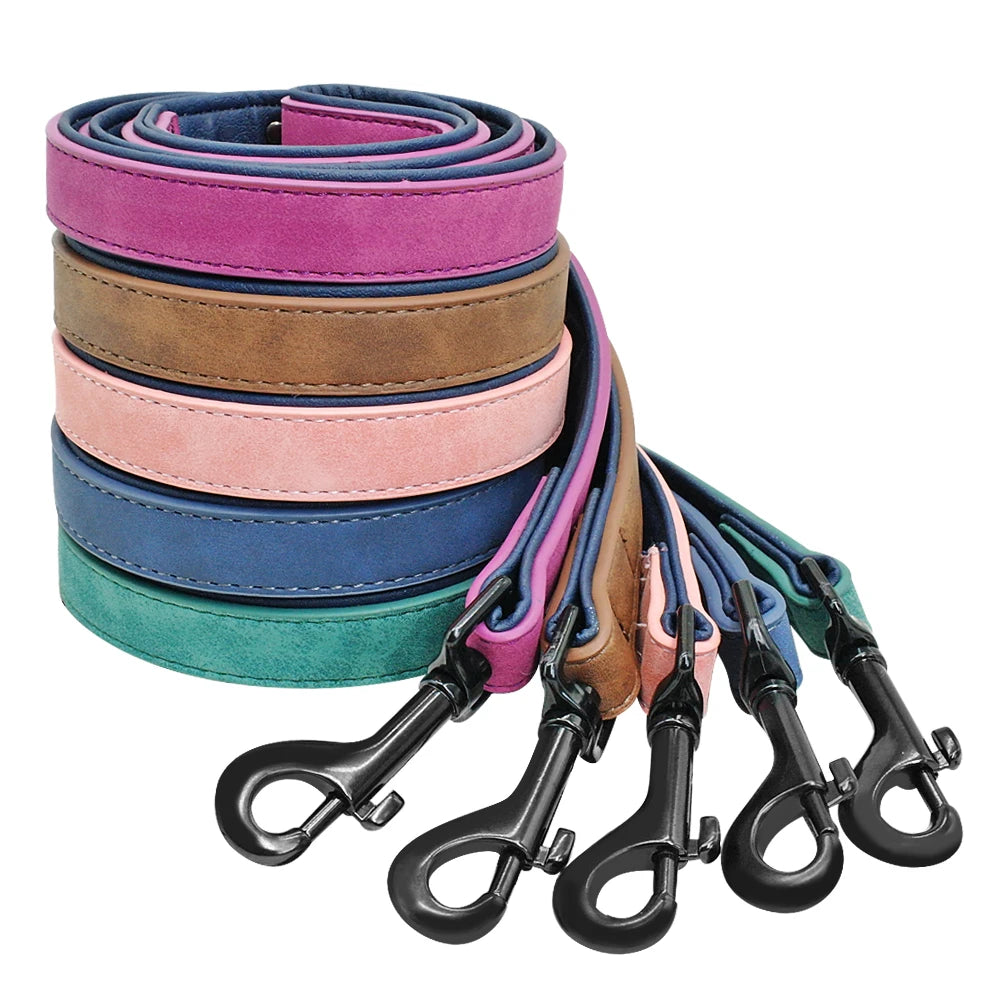 Leather Dog Leash 4 ft - Double Layer Pet Leash with Padded Handle for Medium & Large Dogs
