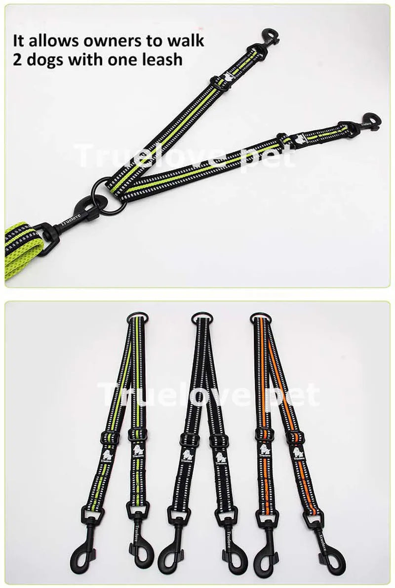 Reflective Nylon Double Dog Leash Coupler: No-Tangle Pet Leash for Training and Running - Happy Tail Center
