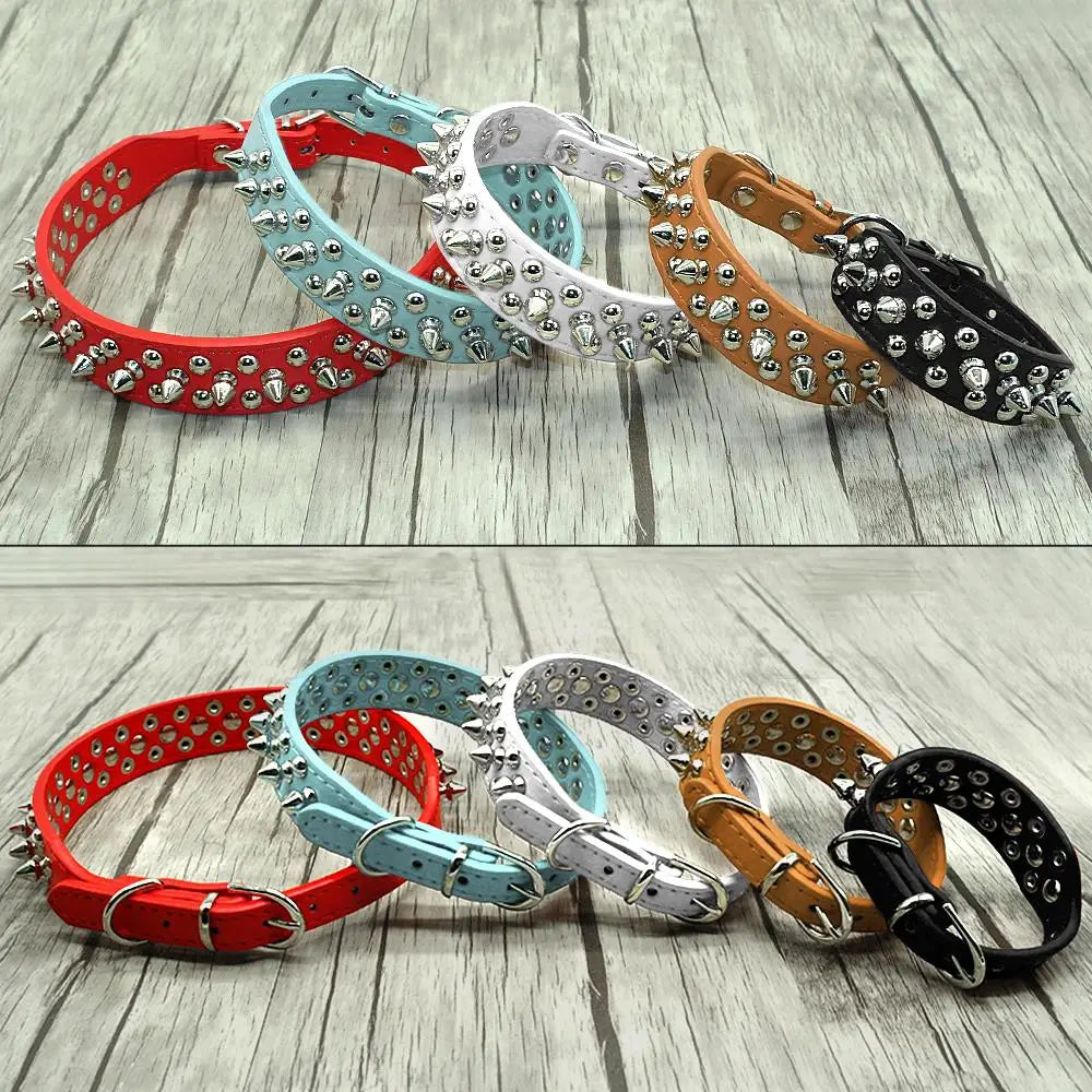 Spiked Studded Leather Collar - For Small to Medium Dogs