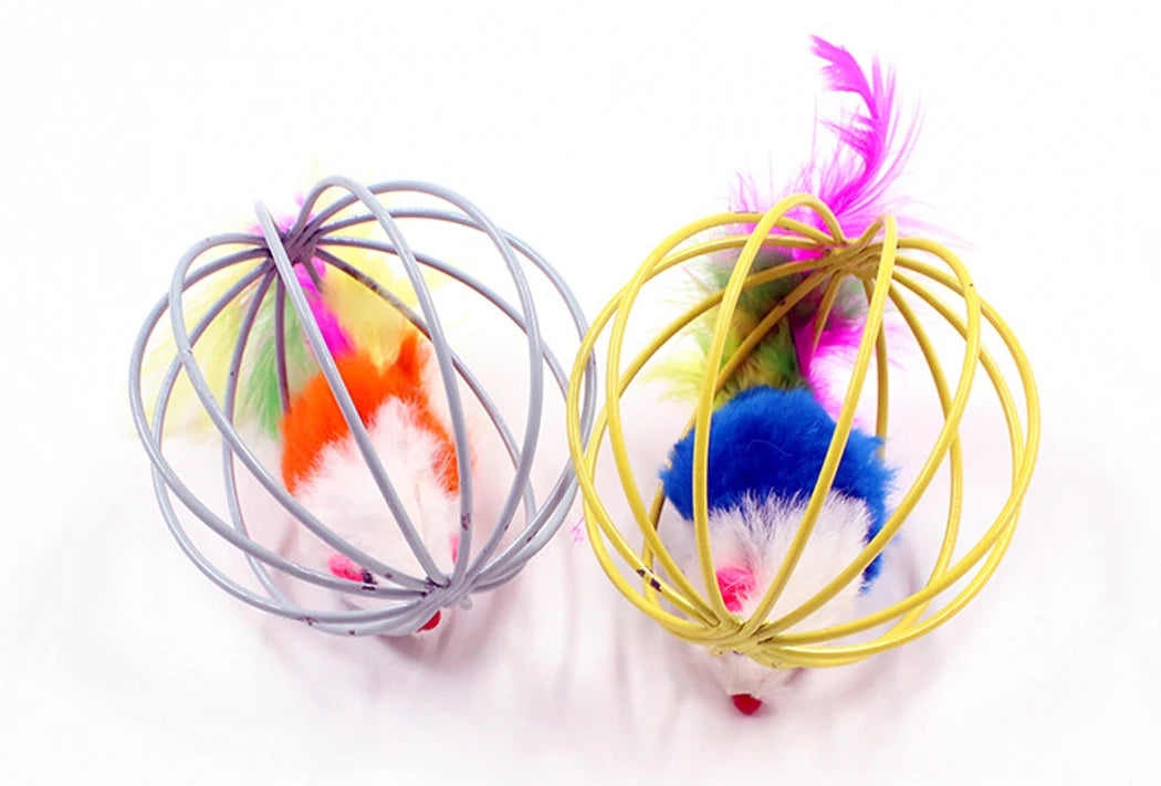Cat Feather Wand Toy with Bell | Colorful Mouse Cage Teaser for Fun Interactive Play