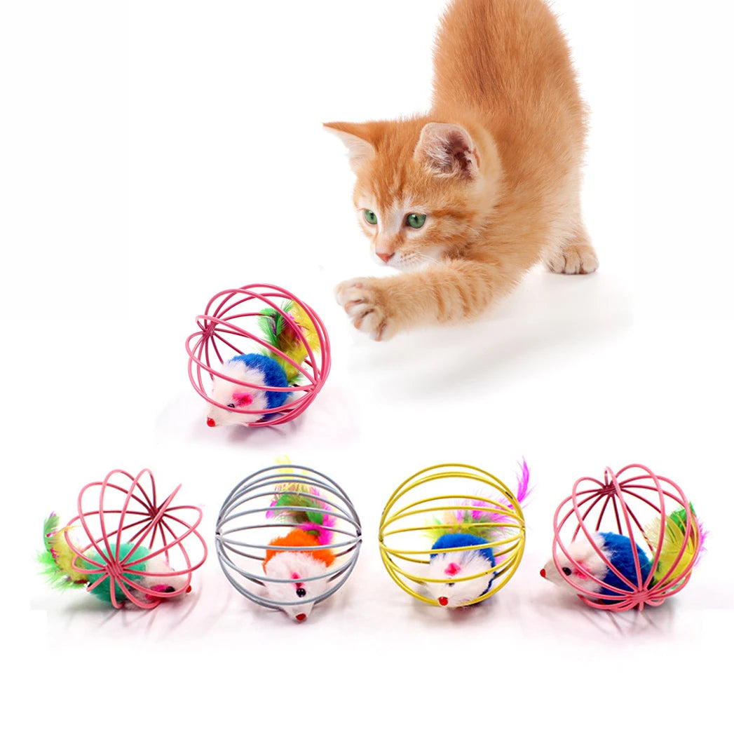 Cat Feather Wand Toy with Bell | Colorful Mouse Cage Teaser for Fun Interactive Play