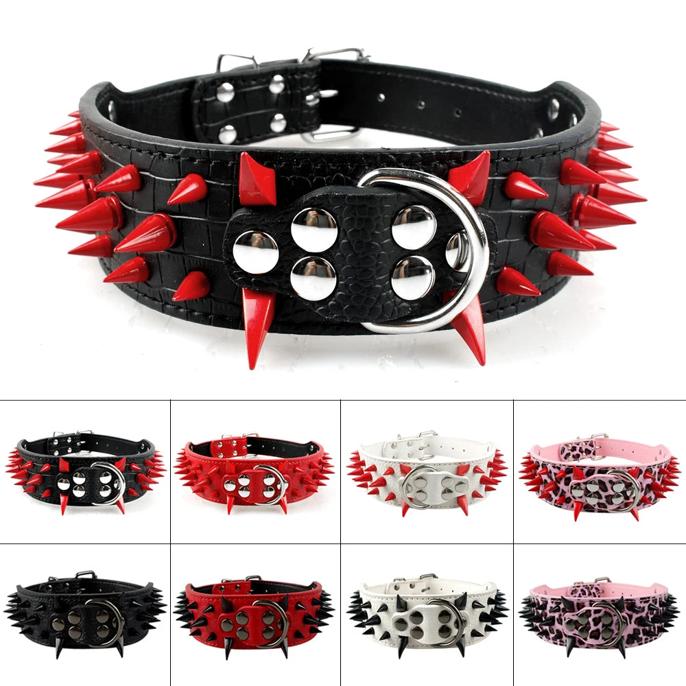 Cool Spiked Dog Collar | Studded Leather Collar for Large Dogs - Happy Tail Center