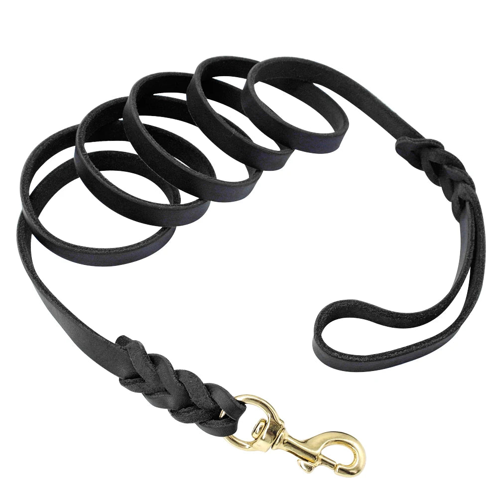 Genuine Leather Braided Dog Leash - Brown & Black for Medium Large Dogs
