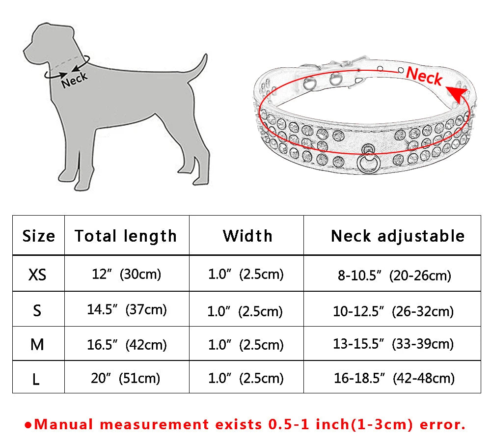 3-Row Rhinestone Dog Collar - Suede Leather for Small & Medium Dogs, Chihuahua, Yorkshire