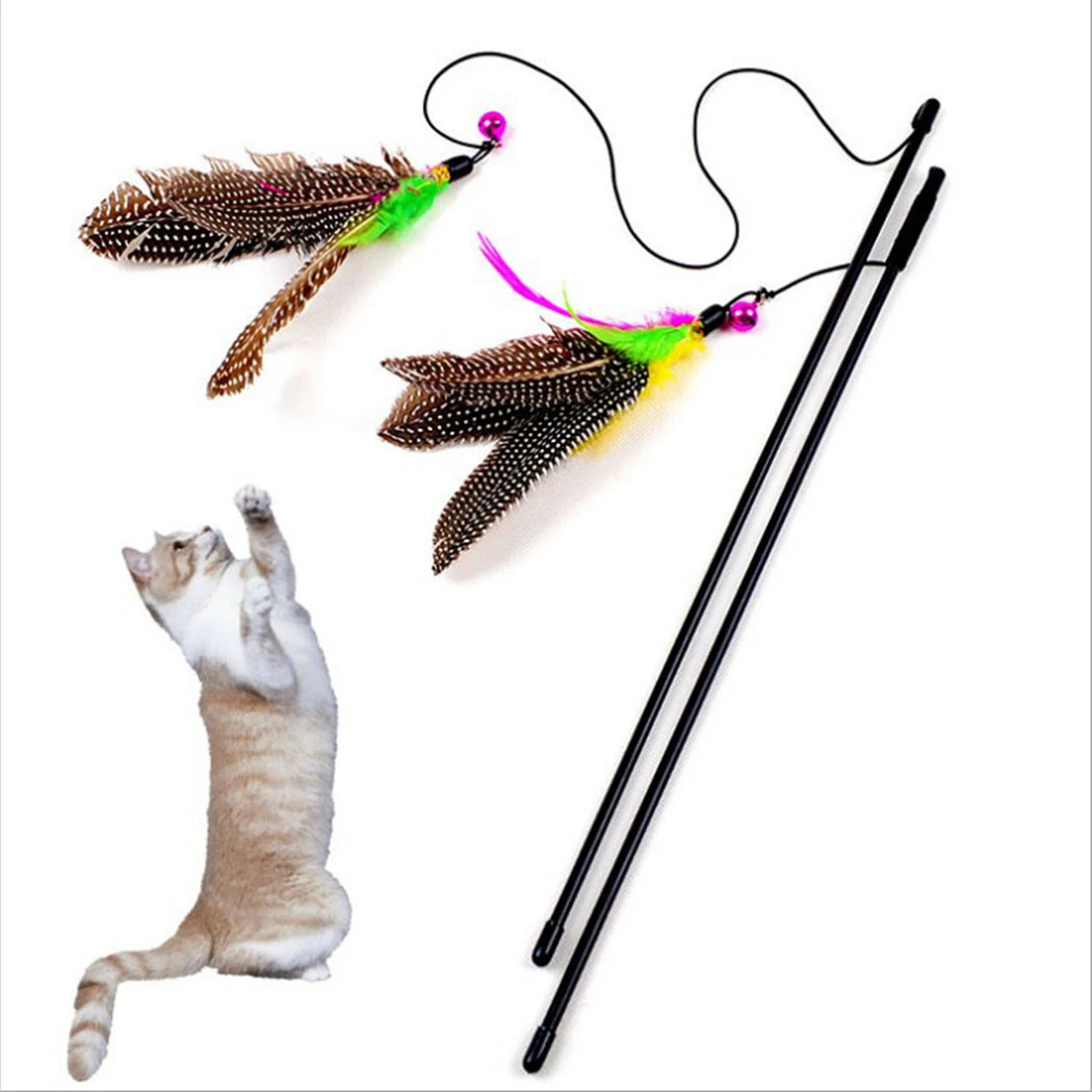 Cat Feather Wand Toy with Bell | Colorful Mouse Cage Teaser for Fun Interactive Play