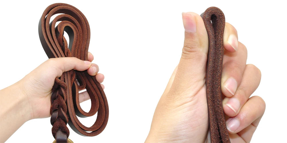 Genuine Leather Braided Dog Leash - Brown & Black for Medium Large Dogs