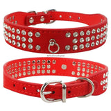 3-Row Rhinestone Dog Collar - Suede Leather for Small & Medium Dogs, Chihuahua, Yorkshire