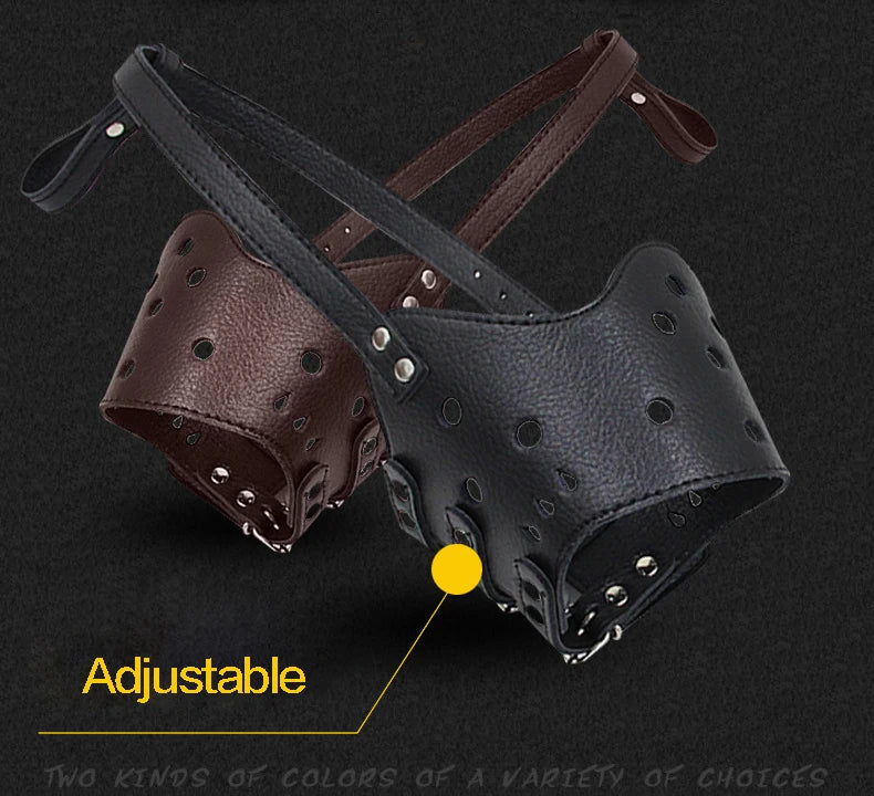 Adjustable Breathable PU Leather Pet Dog Muzzle | Anti-Bark, Anti-Bite, and Anti-Chew Muzzle for All Dog Sizes - Happy Tail Center