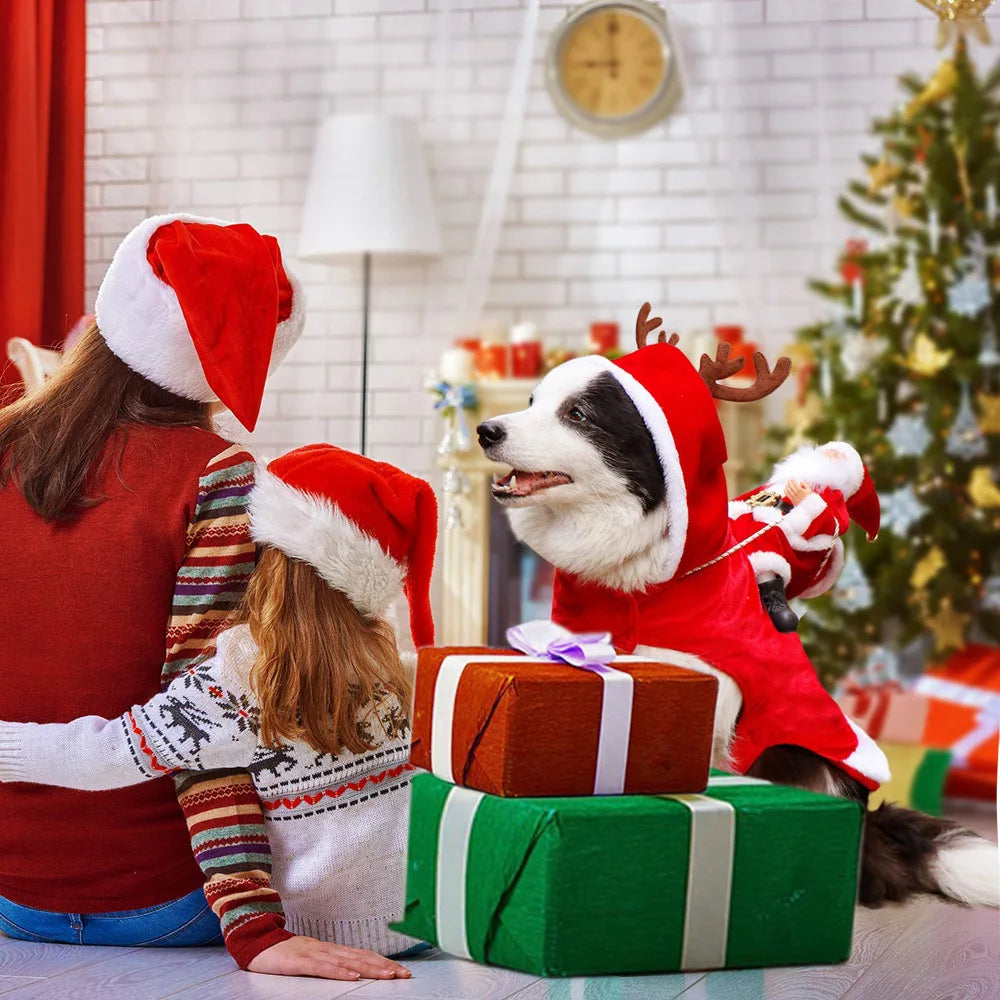 Designer Christmas Santa Claus Riding Clothes for Dogs β Winter Warm Pet Costumes for Small and Large Breeds - Happy Tail Center