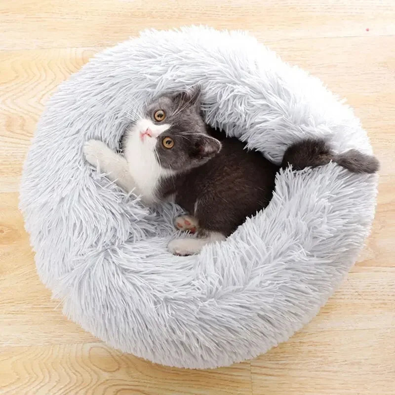 Cozy Long Plush Cat Bed - Warm and Soft Pet Dog Bed, Basket Cushion