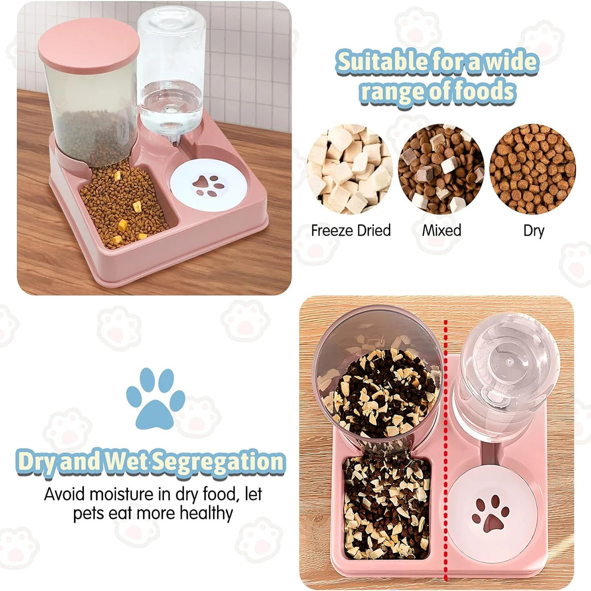 Automatic Cat Feeder and Water Dispenser Set - 2-in-1 Tilted Gravity Feeder