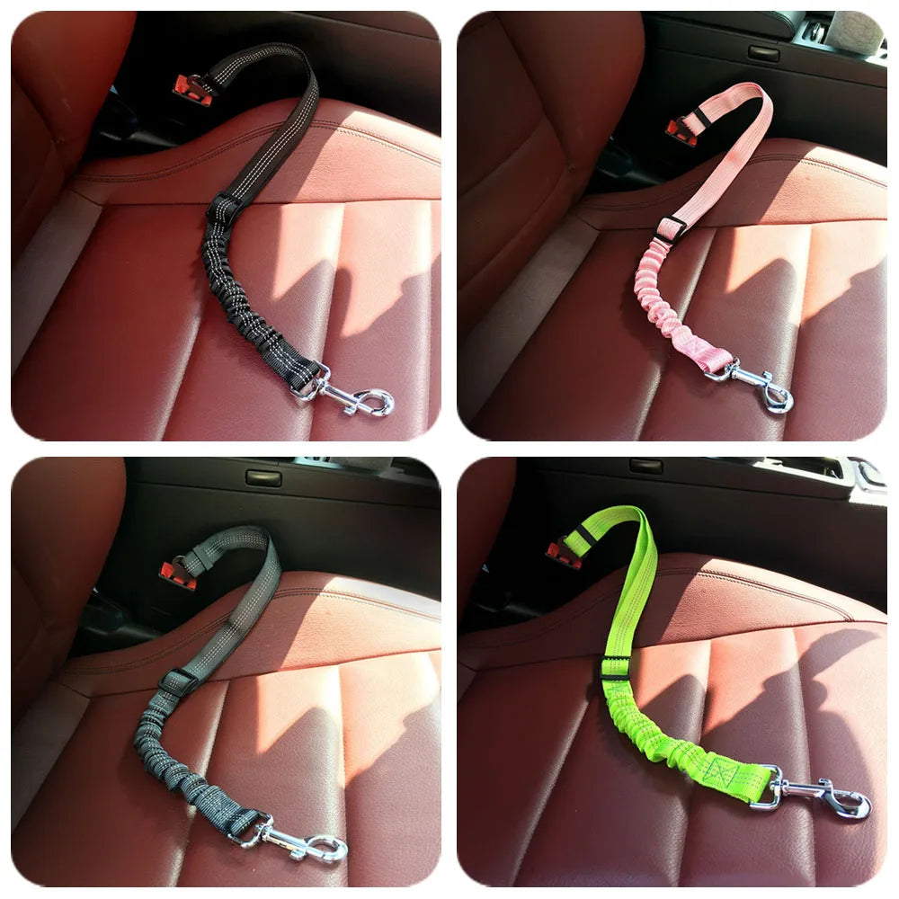Retractable Pet Dog Car Seat Belt with Elastic Buffer and Reflective Safety Features