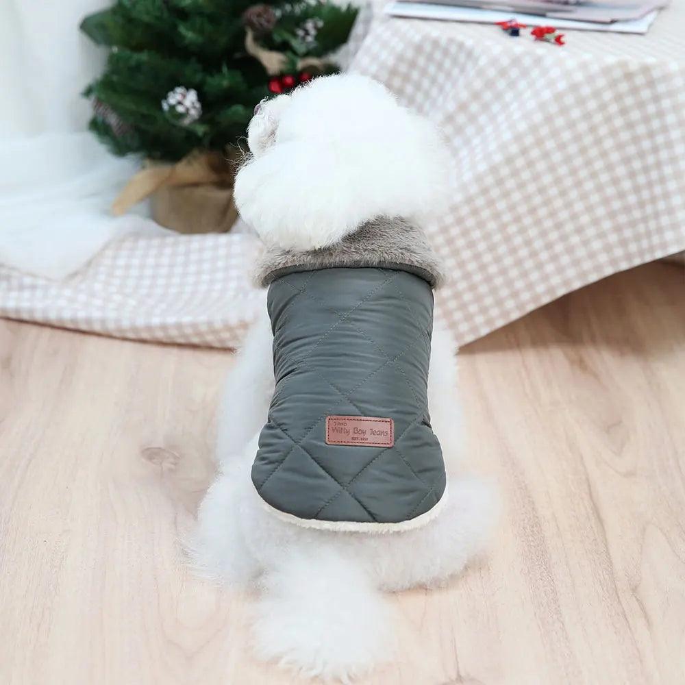 Cozy Winter Fur Collar Dog and Cat Clothes | Thick Cotton Puppy Coat for Small Breeds - Happy Tail Center