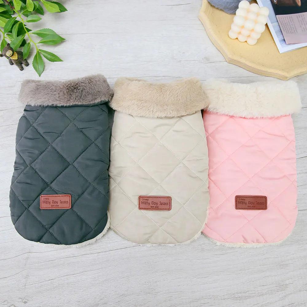 Cozy Winter Fur Collar Dog and Cat Clothes | Thick Cotton Puppy Coat for Small Breeds - Happy Tail Center
