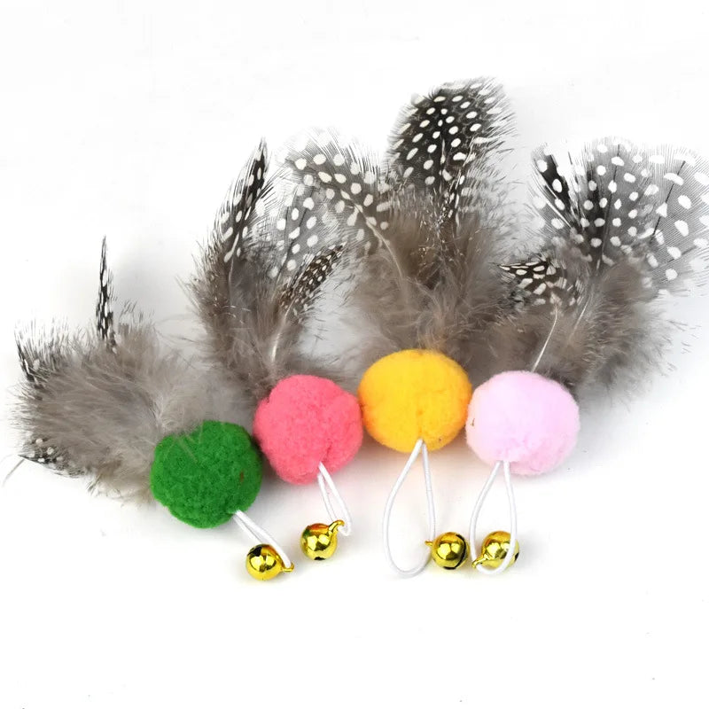 Interactive Cat Rainbow Ball Toy with Striped Stick & Feather Accessories