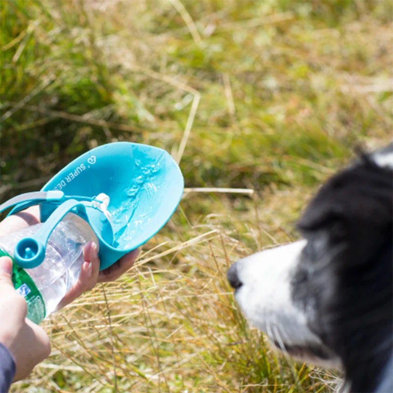 Portable Pet Water Bottle with Silicone Leaf Bowl - 580ml Travel Dispenser for Dogs and Cats