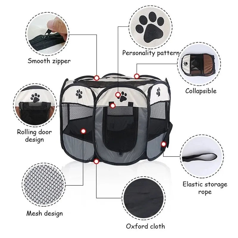 Portable Foldable Pet Tent Kennel - Octagonal Fence for Dogs and Cats