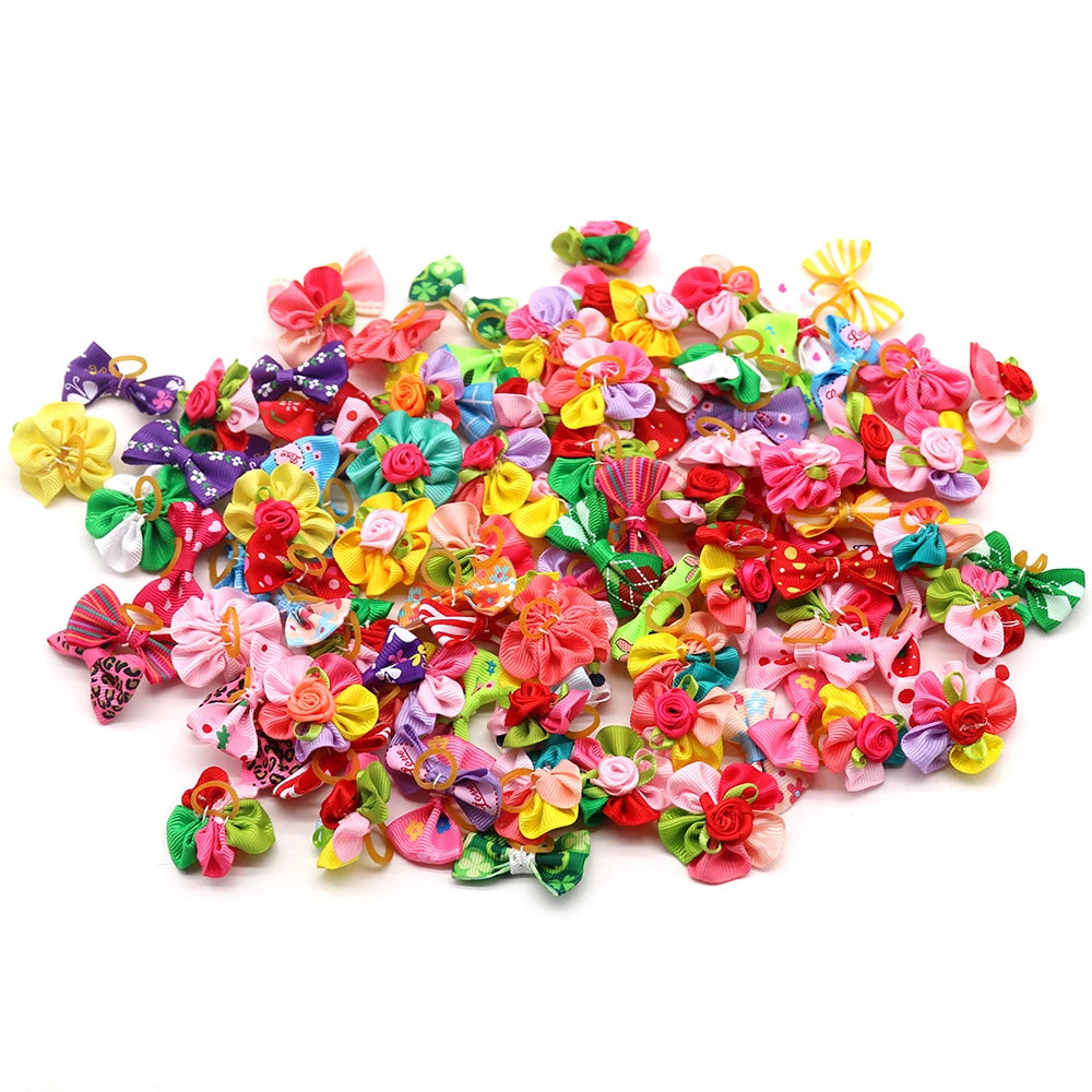 100PCS Dog Grooming Bows - Hair Accessories for Small Dogs and Cats
