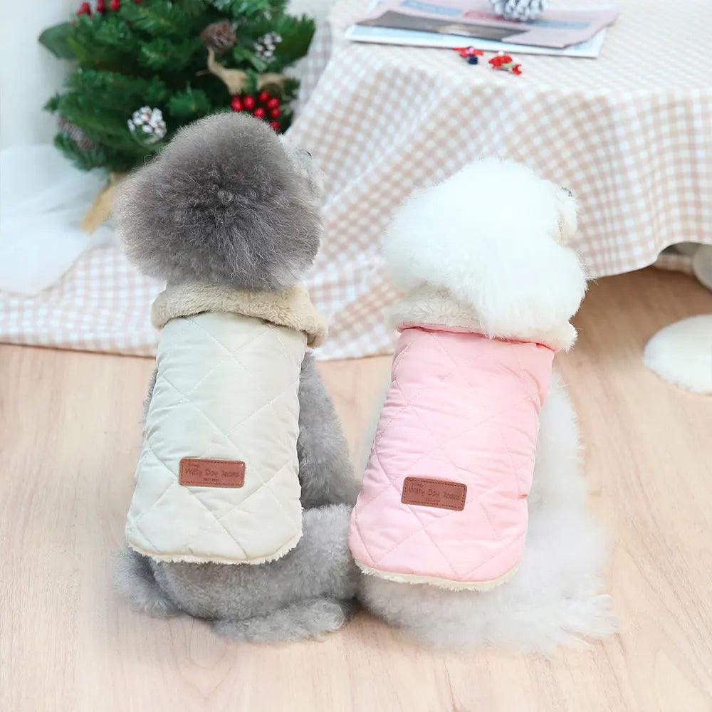 Cozy Winter Fur Collar Dog and Cat Clothes | Thick Cotton Puppy Coat for Small Breeds - Happy Tail Center