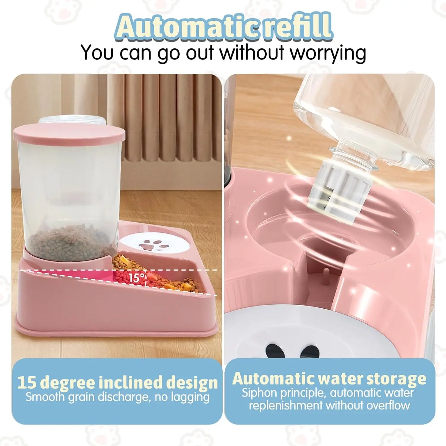 Automatic Cat Feeder and Water Dispenser Set - 2-in-1 Tilted Gravity Feeder