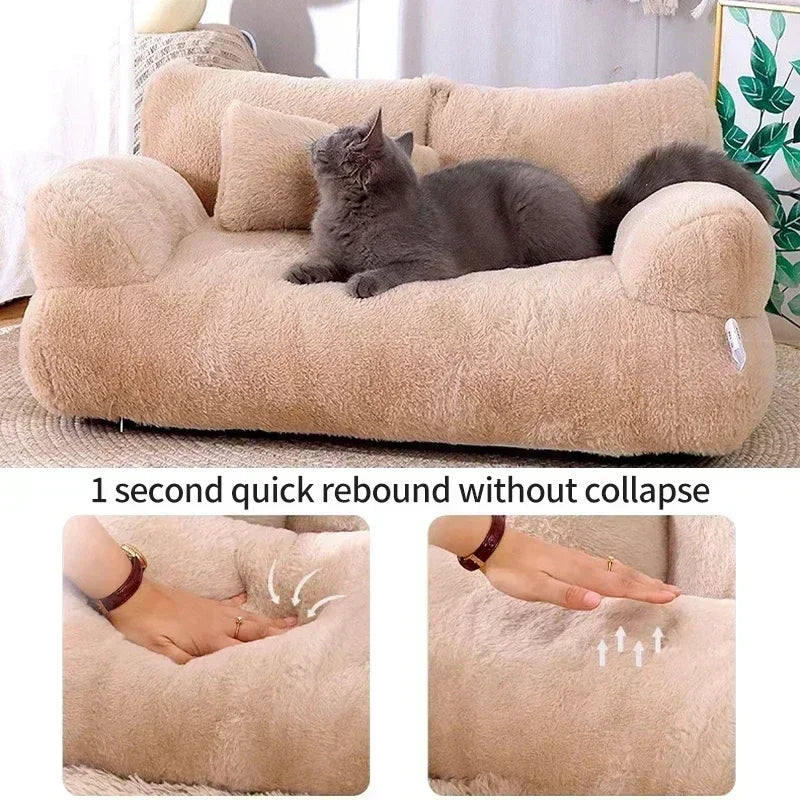 Winter Warm Cat Sofa Bed | Detachable Plush Sleeping Cushion for Small Pets