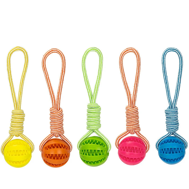 Interactive Pet Treat Balls with Rope - Engaging Rubber Toy for Dogs