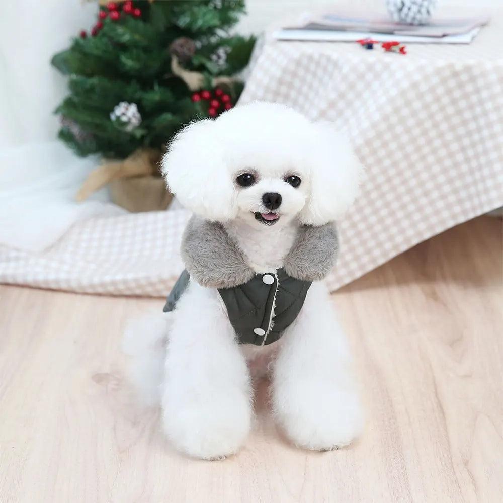 Cozy Winter Fur Collar Dog and Cat Clothes | Thick Cotton Puppy Coat for Small Breeds - Happy Tail Center