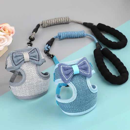 Cute Cat Harness and Leash Set - Nylon Bowknot Kitten Vest with Soft Mesh, Adjustable - Happy Tail Center