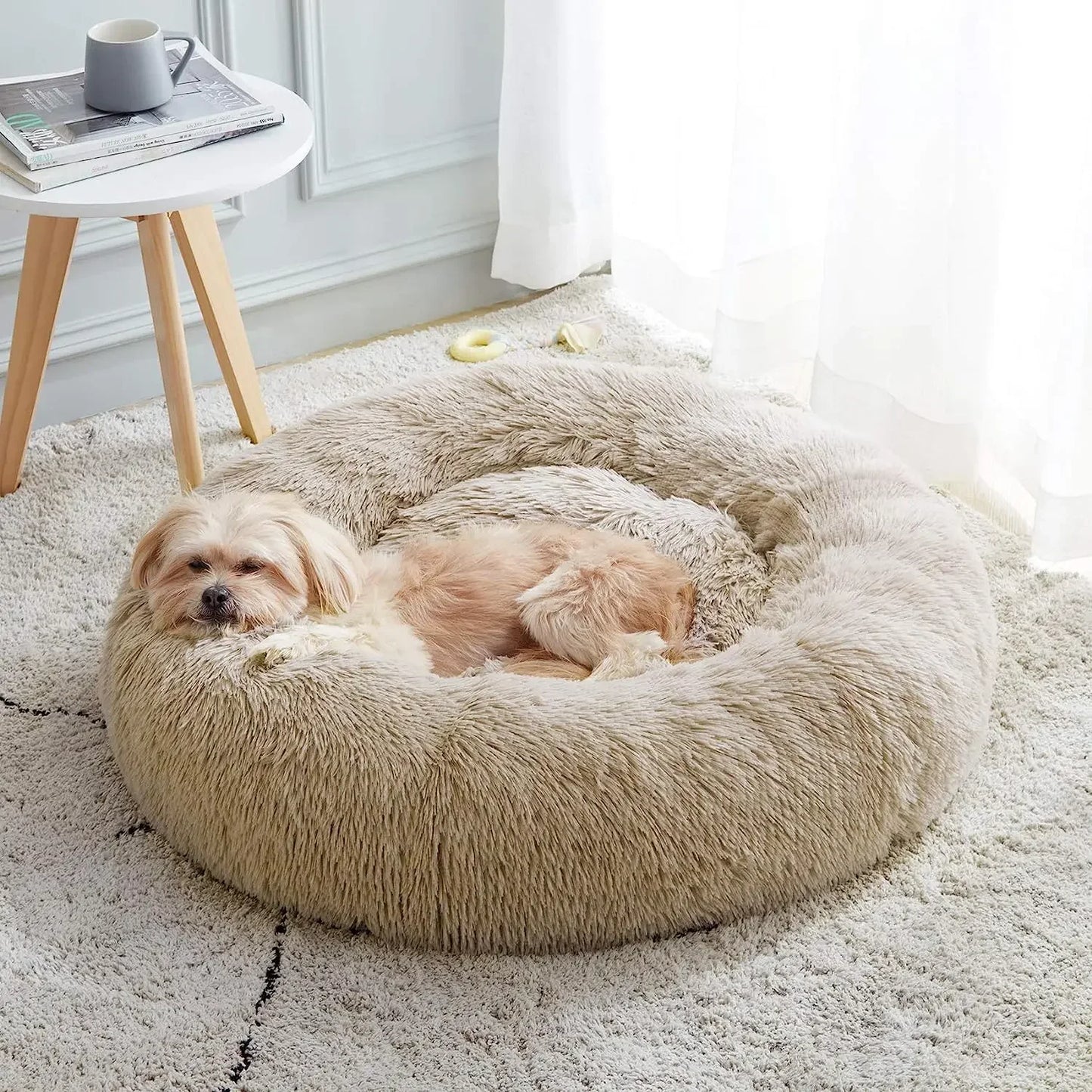 Cozy Long Plush Cat Bed - Warm and Soft Pet Dog Bed, Basket Cushion