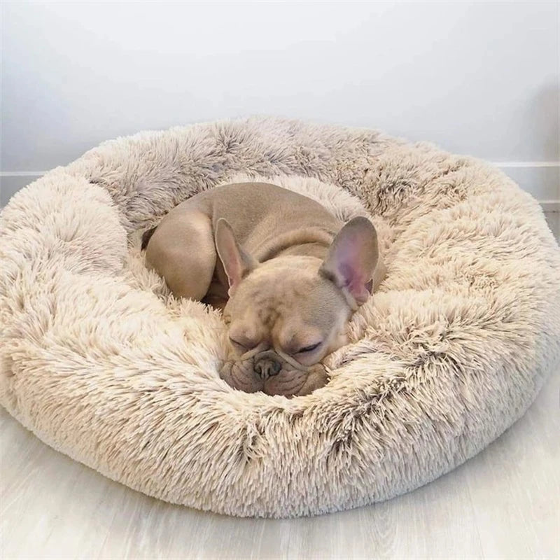 Super Soft Long Plush Round Pet Bed for Large Dogs - Cozy Cat Bed & Medium Dog House - Happy Tail Center
