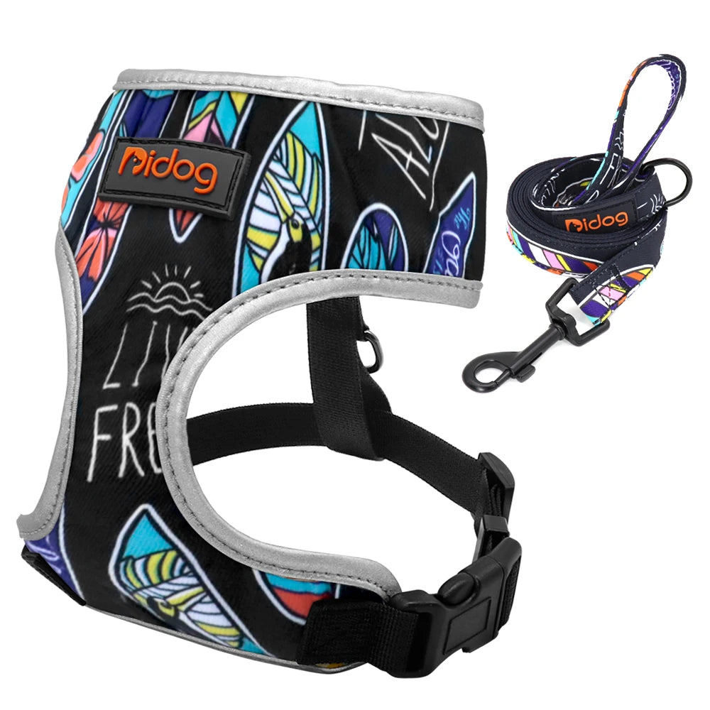 Reflective Cat Harness Leash Set - Mesh Nylon Vest Harness for Small Pets - Includes Printed Pet Lead Rope - Happy Tail Center