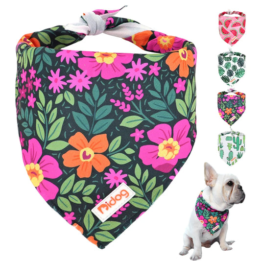 Printed Cotton Dog Bandana Scarf - Pet Collar Scarf for Small to Medium Dogs and Cats