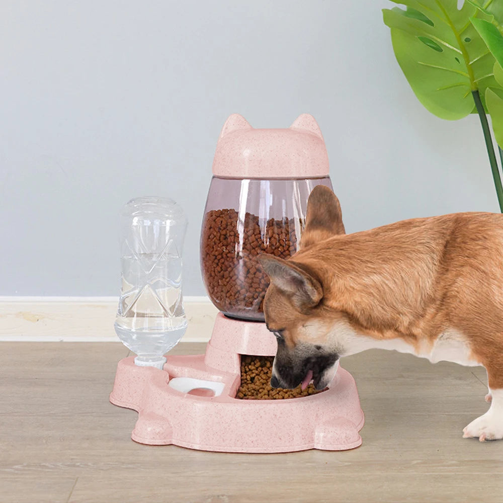 2-in-1 Cat Water and Food Feeder Dispenser – Automatic Pet Drinking and Feeding Bowl - Happy Tail Center