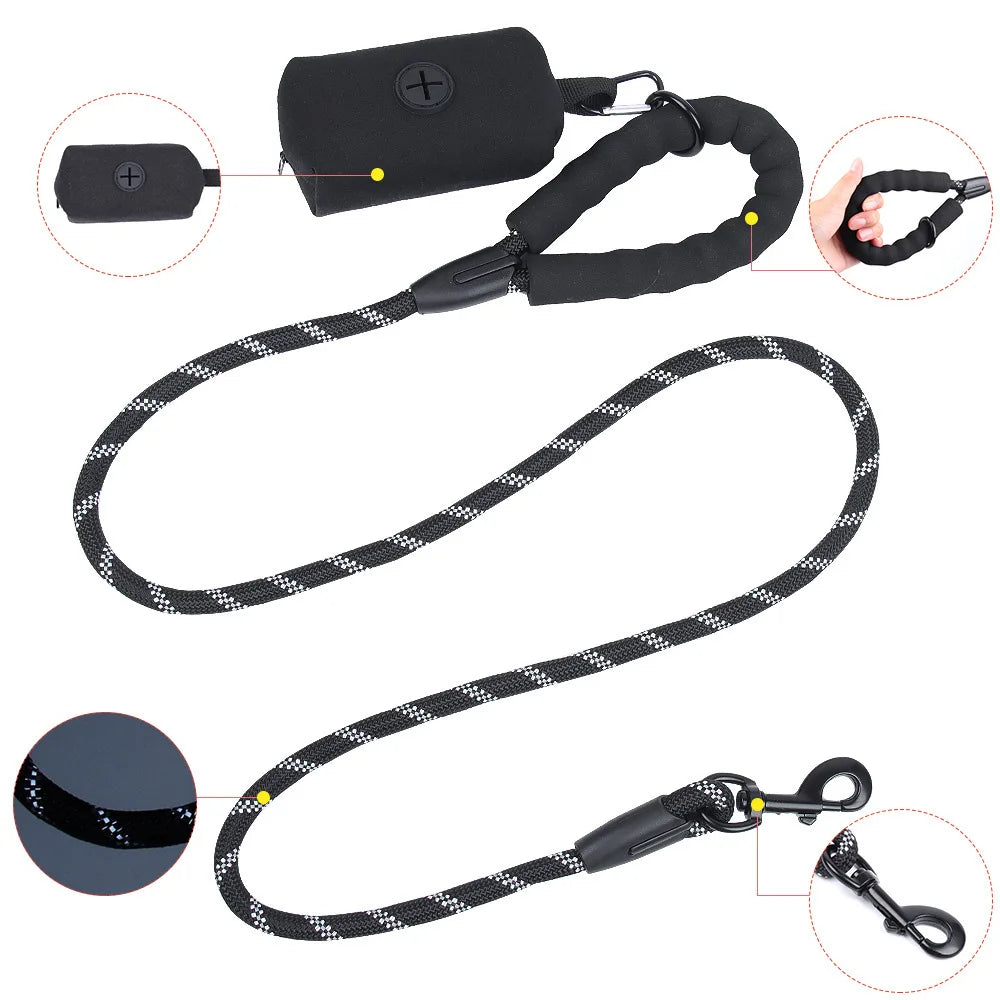 Durable Dog Leash with Poop Bag Dispenser | Reflective Material for Nighttime Safety - Happy Tail Center