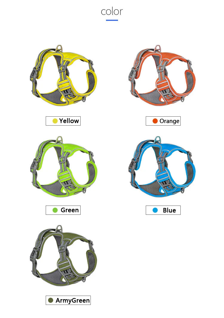 Reflective Nylon Dog Harness - Padded All-Weather Service Vest with Safety Vehicular Lead for Dogs - Happy Tail Center