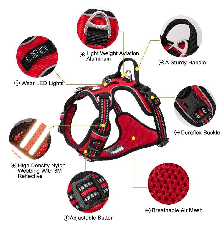 Reflective Nylon Dog Harness - No-Pull, Adjustable, Safe for Medium to Large Breeds - Happy Tail Center