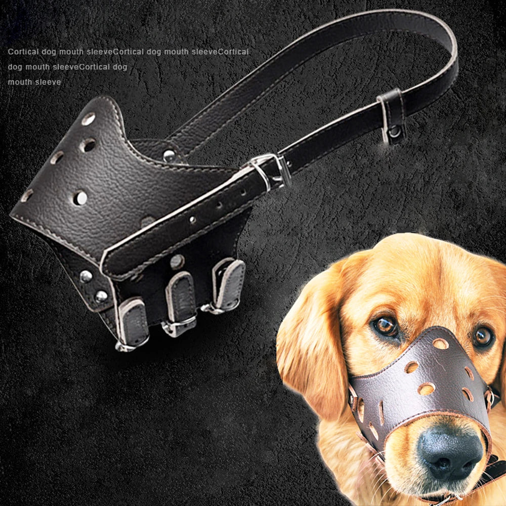 Adjustable Breathable PU Leather Pet Dog Muzzle | Anti-Bark, Anti-Bite, and Anti-Chew Muzzle for All Dog Sizes - Happy Tail Center