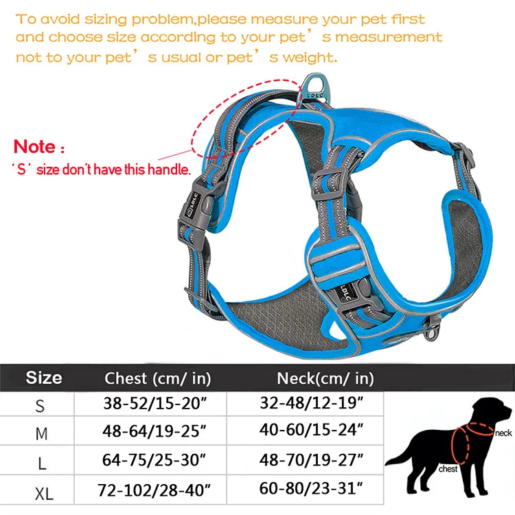 Reflective Nylon Dog Harness - Padded All-Weather Service Vest with Safety Vehicular Lead for Dogs - Happy Tail Center