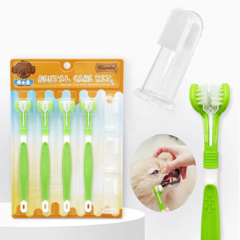 Dental Care Three Heads Dog Toothbrush | Keep Your Pet's Smile Bright - Happy Tail Center