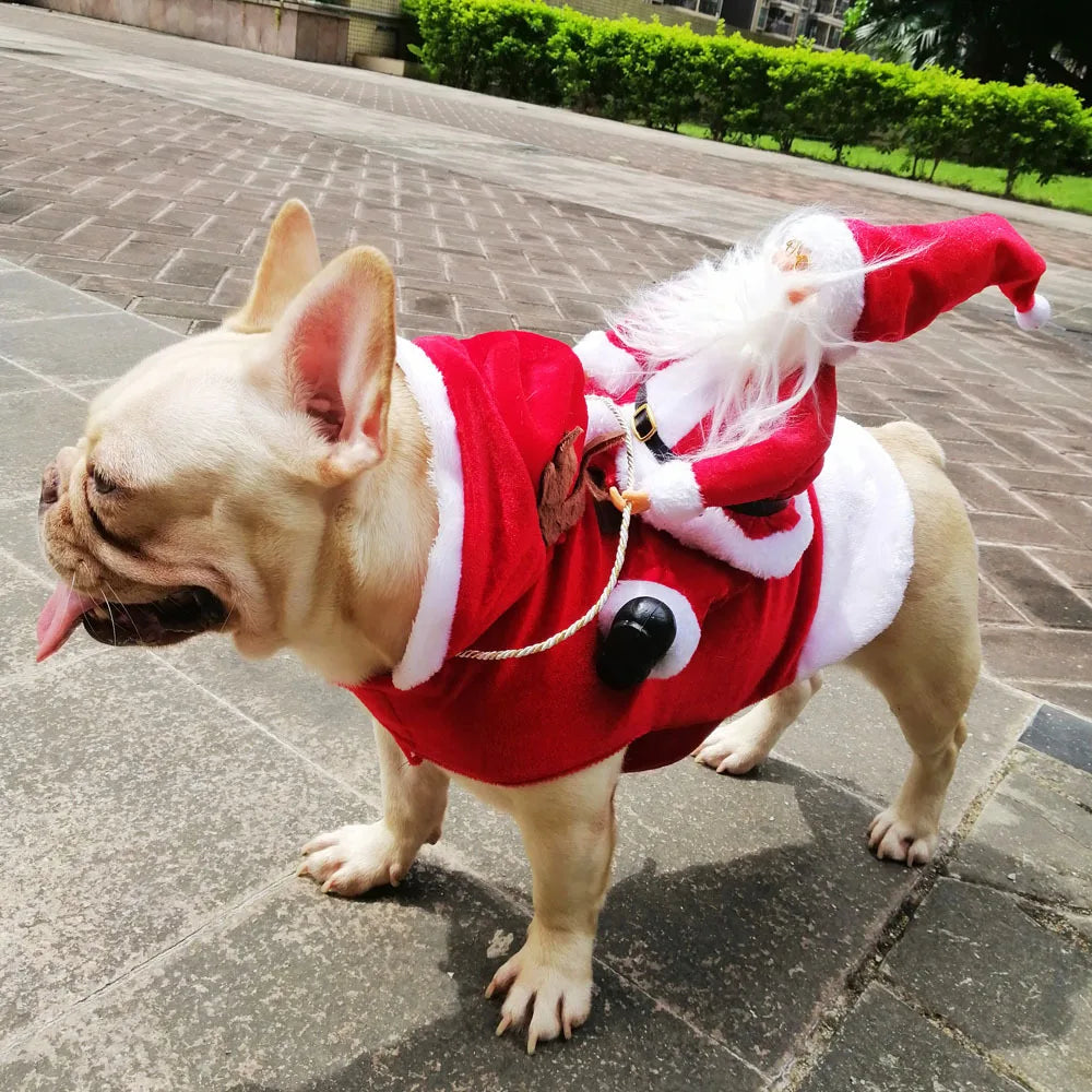 Designer Christmas Santa Claus Riding Clothes for Dogs – Winter Warm Pet Costumes for Small and Large Breeds - Happy Tail Center