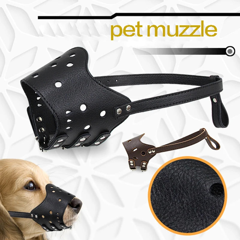 Adjustable Breathable PU Leather Pet Dog Muzzle | Anti-Bark, Anti-Bite, and Anti-Chew Muzzle for All Dog Sizes - Happy Tail Center