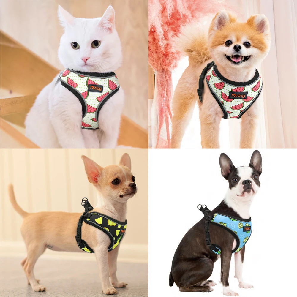 Reflective Printed Mesh Nylon Puppy Dog Harness - Ideal for Small to Medium Dogs & Cats - Happy Tail Center