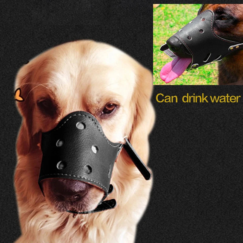 Adjustable Breathable PU Leather Pet Dog Muzzle | Anti-Bark, Anti-Bite, and Anti-Chew Muzzle for All Dog Sizes - Happy Tail Center