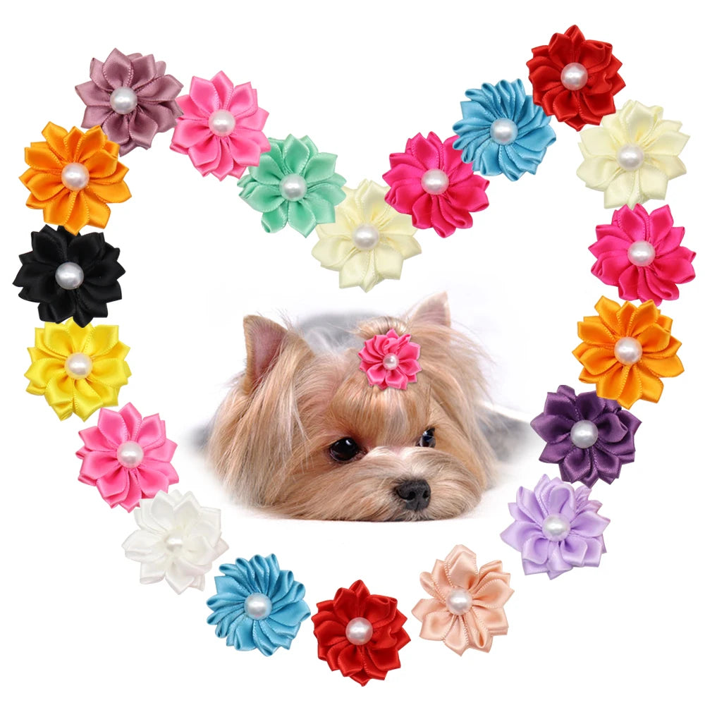 Flower Dog Hair Bows – Adorable Pet Grooming Accessories for Dogs and Cats (20pcs/lot) - Happy Tail Center