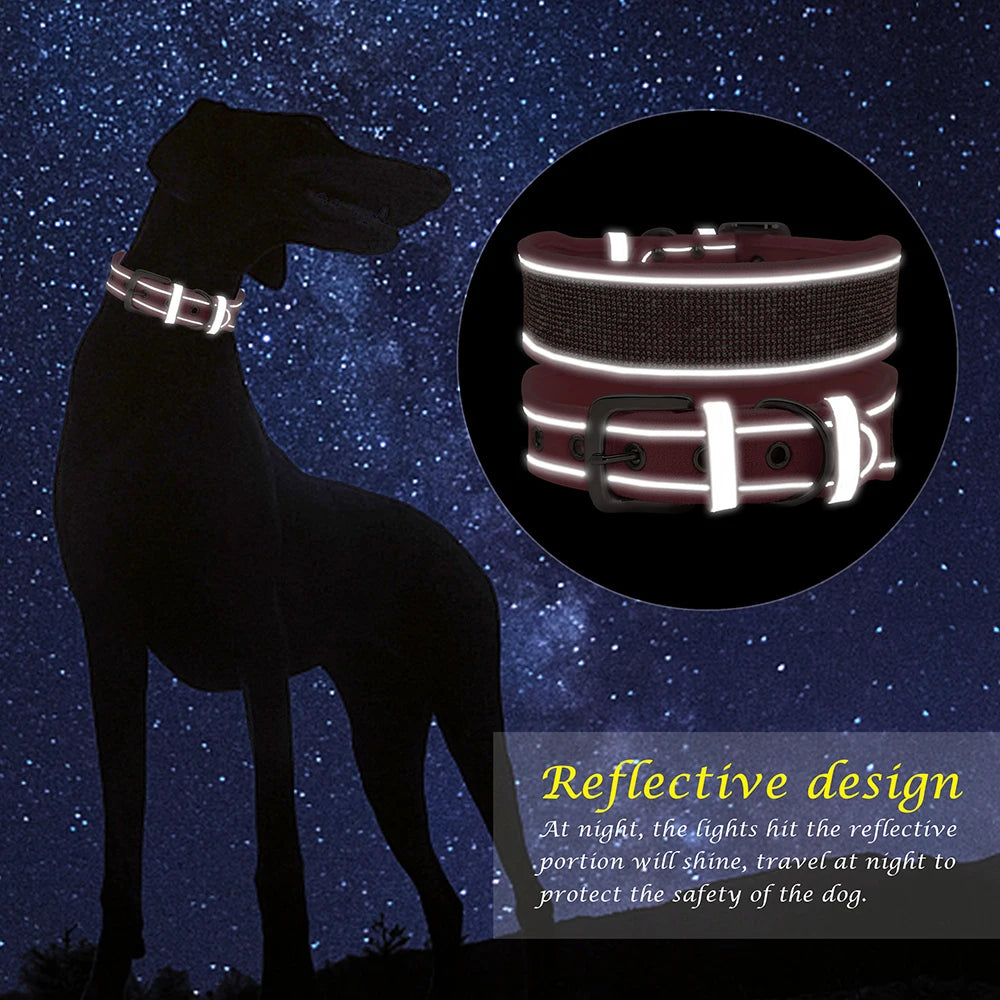 Bling Rhinestone Dog Collar - Wide Reflective Crystal Necklace for Small & Large Dogs, Pitbull