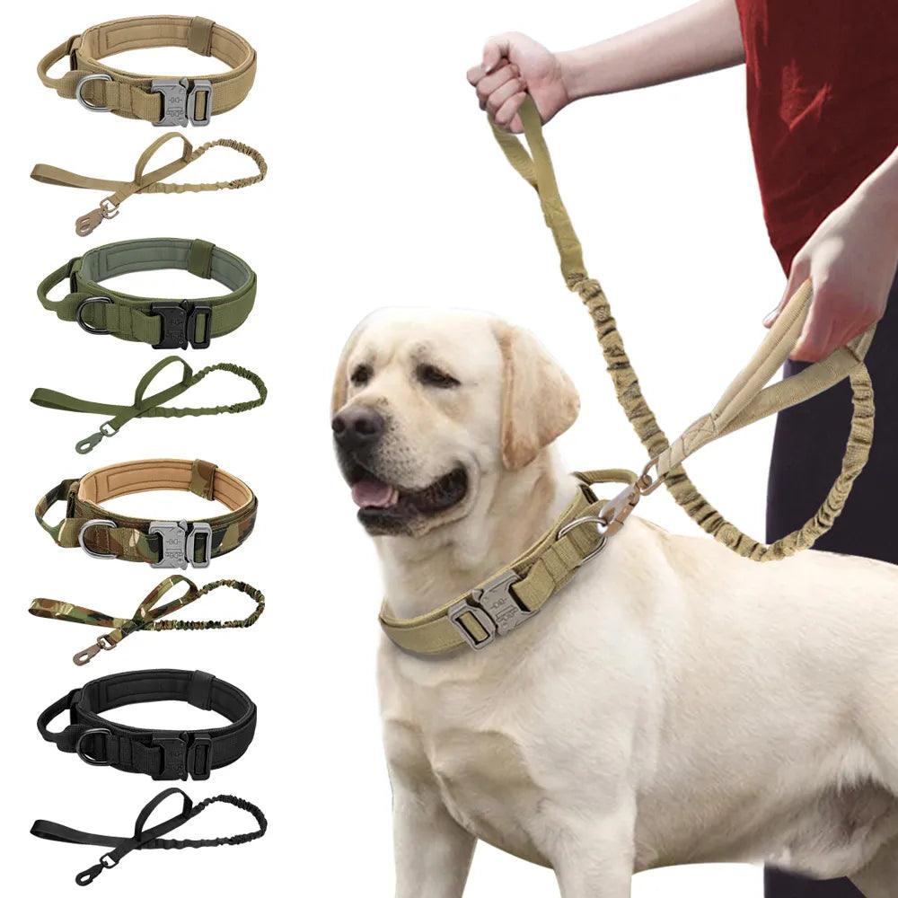 Rugged Tactical Dog Collar with Bungee Leash & Handle: Built for Durability and Control - Happy Tail Center